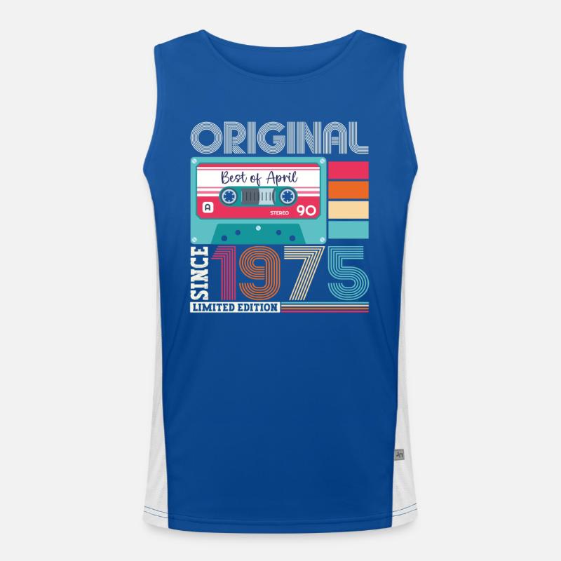 48th birthday man April Born 1975 Cassette Men's Functional Contrast Tank Top 