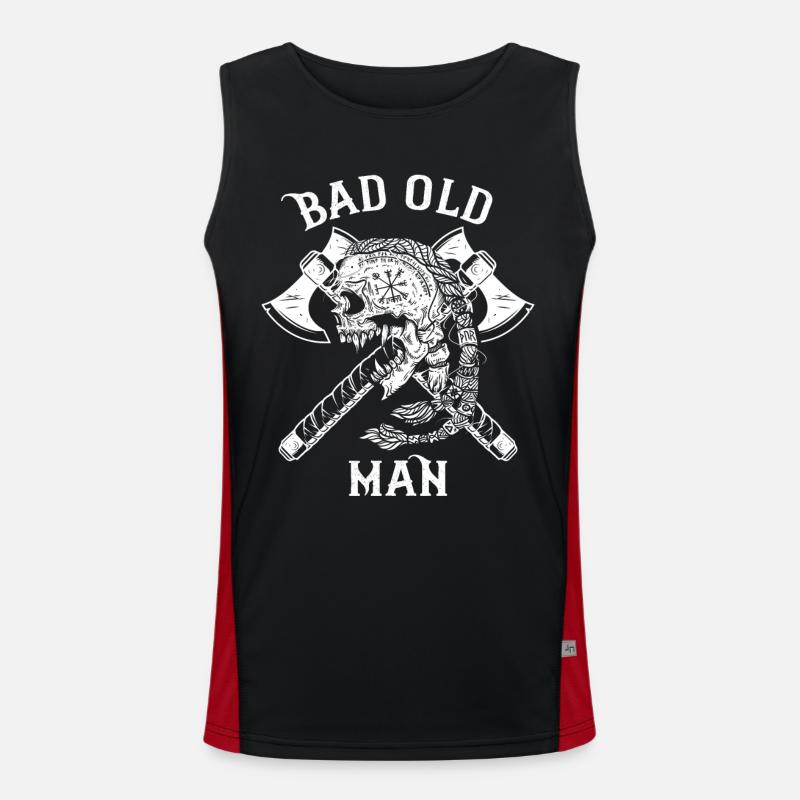 Funny Viking saying 'Bad Old Man' with axe Men's Functional Contrast Tank Top 