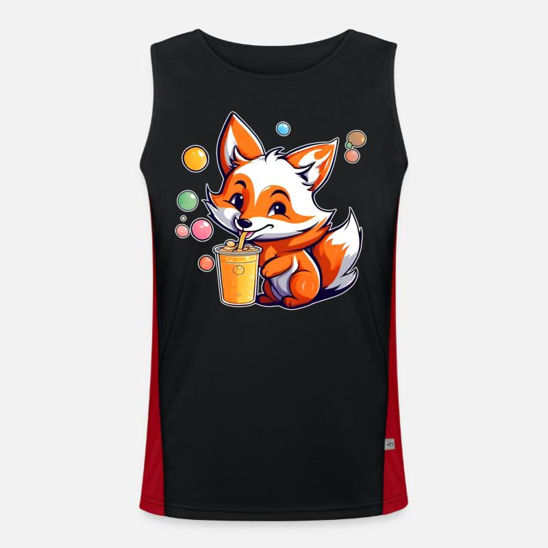 Cute Fox with Bubble Tea Men's Functional Contrast Tank Top 