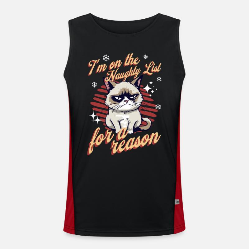Angry Cat Xmas Sarcastic Funny Cat Meme Men's Functional Contrast Tank Top 