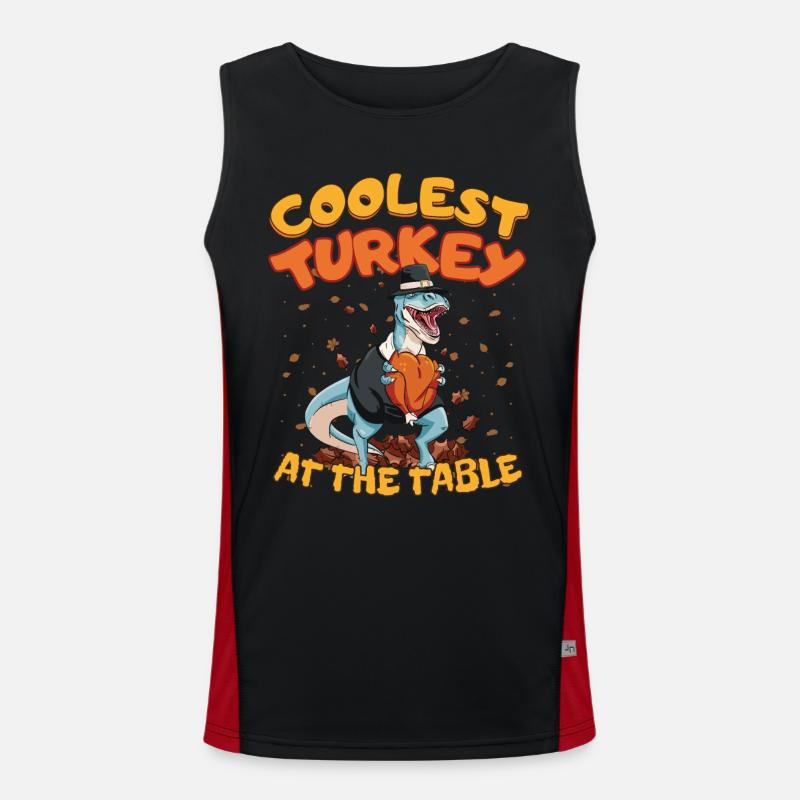 Thanksgiving T-Rex Coolest Turkey at the Table Funktionelles Kontrast-Tank Top für Männer 