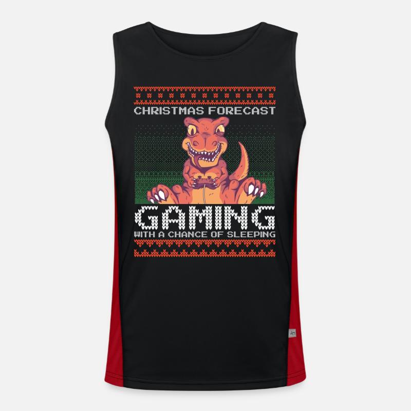 Funny Christmas Forecast Gaming T-Rex Ugly Xmas Funktionelles Kontrast-Tank Top für Männer 