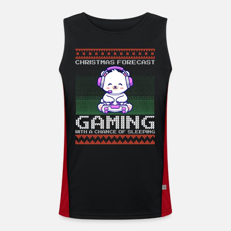 Funny Christmas Forecast Gaming Eisbär Ugly Xmas Funktionelles Kontrast-Tank Top für Männer 