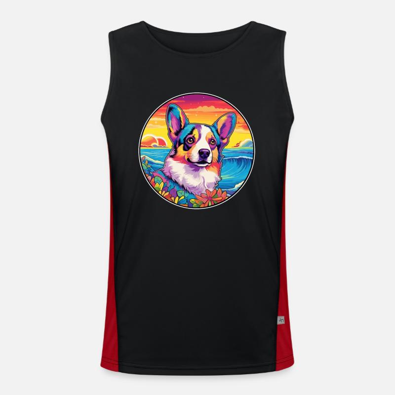 Strickjacke Welsh Corgi Hunderasse Bunte Karikatur Wa Funktionelles Kontrast-Tank Top für Männer 
