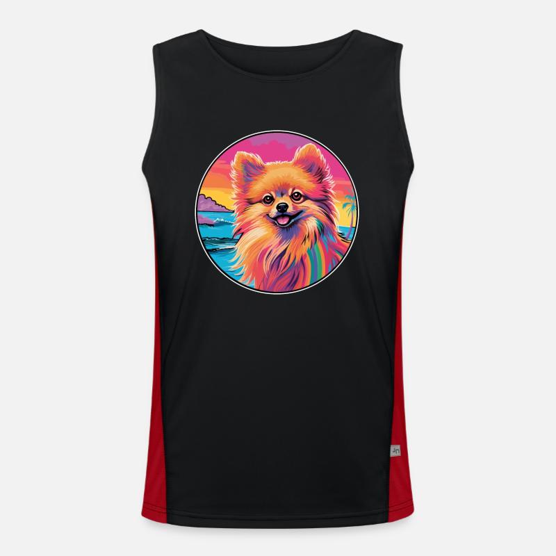 Pommern Deutscher Spitz Hunderasse Bunte Karikatur Funktionelles Kontrast-Tank Top für Männer 