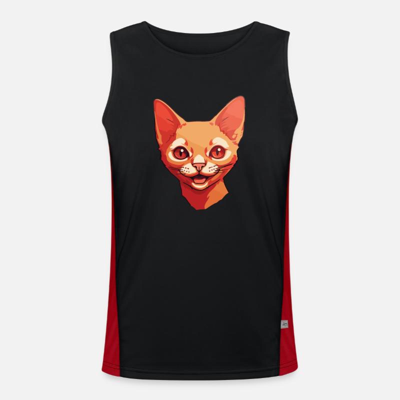 Red Devon Rex Cat Cartoon Watercolor Illustration Men's Functional Contrast Tank Top 