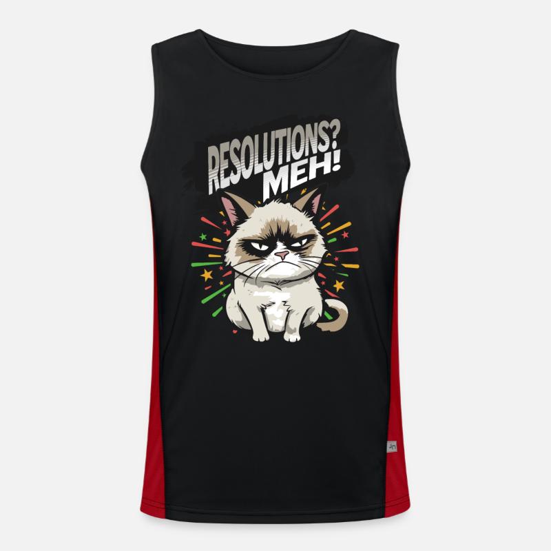 Résolutions? Meh ! Pyjama Angry Cat Bonne Année Débardeur respirant contrasté Homme 
