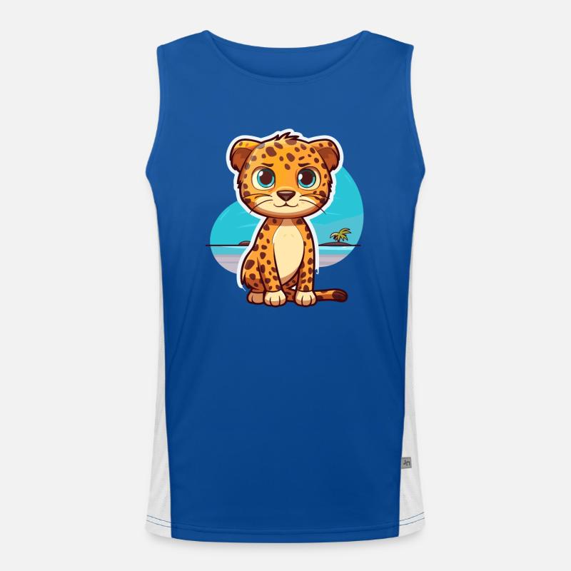 Leopard Funny Cartoon Kawaii Beach Illustration Men's Functional Contrast Tank Top 