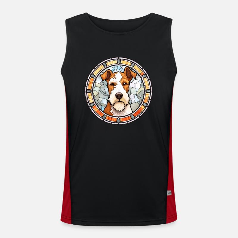 Draht Foxterrier Hunderasse Buntglas Bunt Funktionelles Kontrast-Tank Top für Männer 