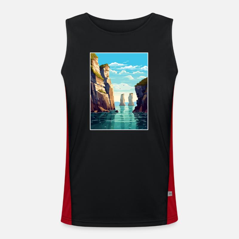 Stack Rocks Pembrokeshire Vintage Reiseposter Funktionelles Kontrast-Tank Top für Männer 