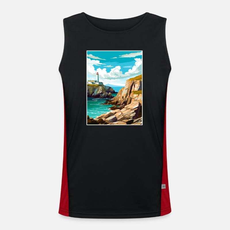 South Stack Cliffs Anglesey Vintage Reiseposter Funktionelles Kontrast-Tank Top für Männer 