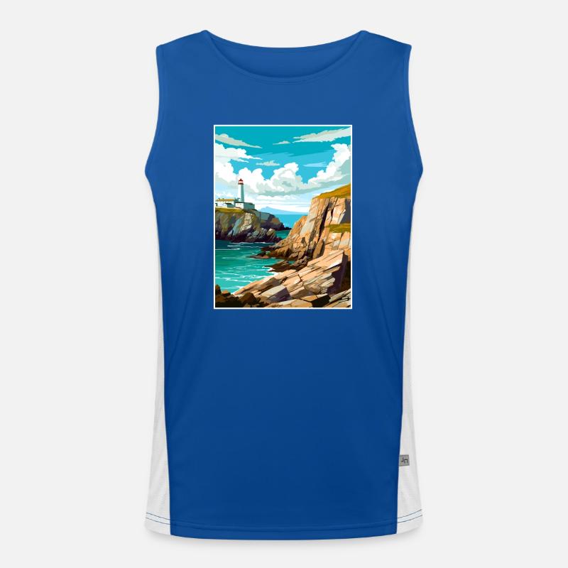South Stack Cliffs Anglesey Vintage Reiseposter Funktionelles Kontrast-Tank Top für Männer 