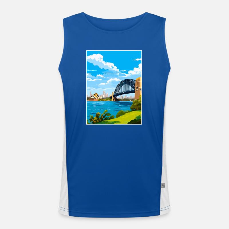Sydney Harbour Bridge Australien Reiseposter Funktionelles Kontrast-Tank Top für Männer 