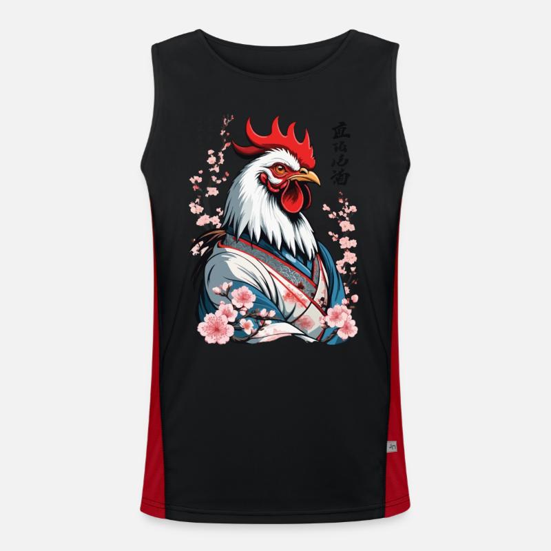 Samurai Bild Retro Design Hahn Kampfkunst Funktionelles Kontrast-Tank Top für Männer 