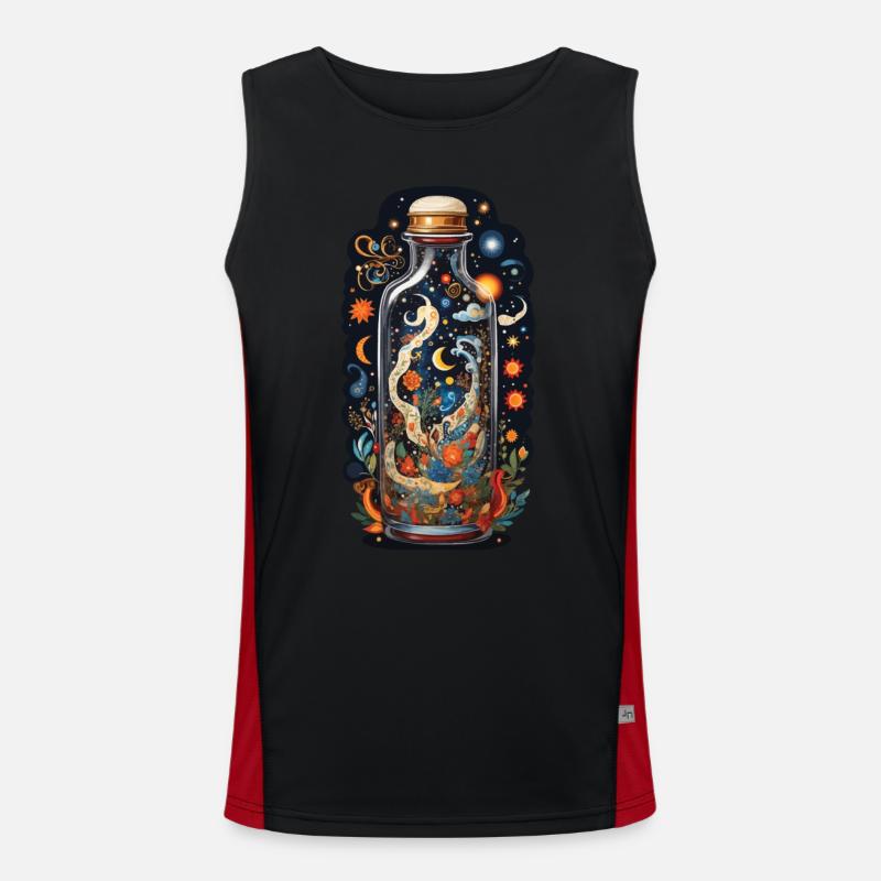 Floral outer space in bottle boho style aesthetic Men's Functional Contrast Tank Top 