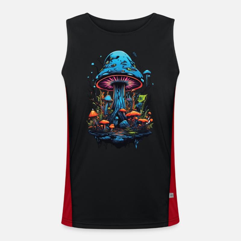 Lebendige Farben Wald Pilze Psychedelic Goa Trance Funktionelles Kontrast-Tank Top für Männer 