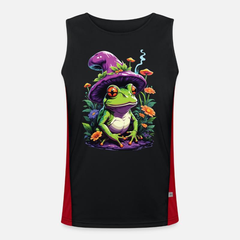 Grenouille magicienne Art psychédélique Champignons forestiers Débardeur respirant contrasté Homme 
