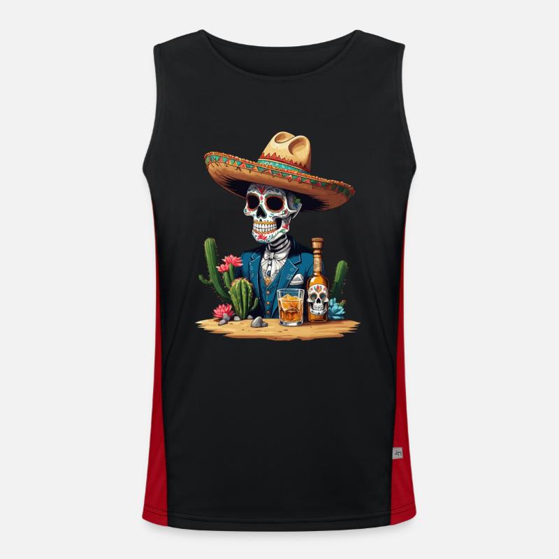 Sugar Skull Célébration de la boisson emblématique du Mexique Débardeur respirant contrasté Homme 