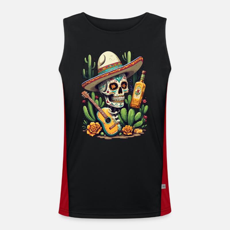 Tequila Skull Design Cinco De Mayo Mexiko Feier Funktionelles Kontrast-Tank Top für Männer 