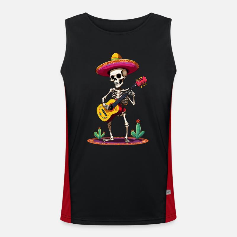 Mexican mariachi skeleton guitarist Men's Functional Contrast Tank Top 