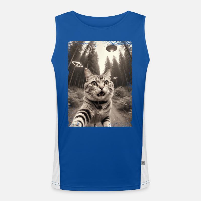 Cats Selfie with Alien Spaceship Design Men's Functional Contrast Tank Top 