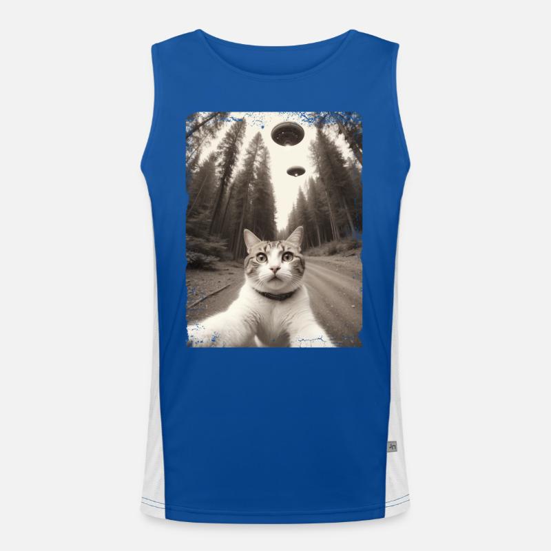 Selfie de chats avec un vaisseau spatial extraterrestre Débardeur respirant contrasté Homme 