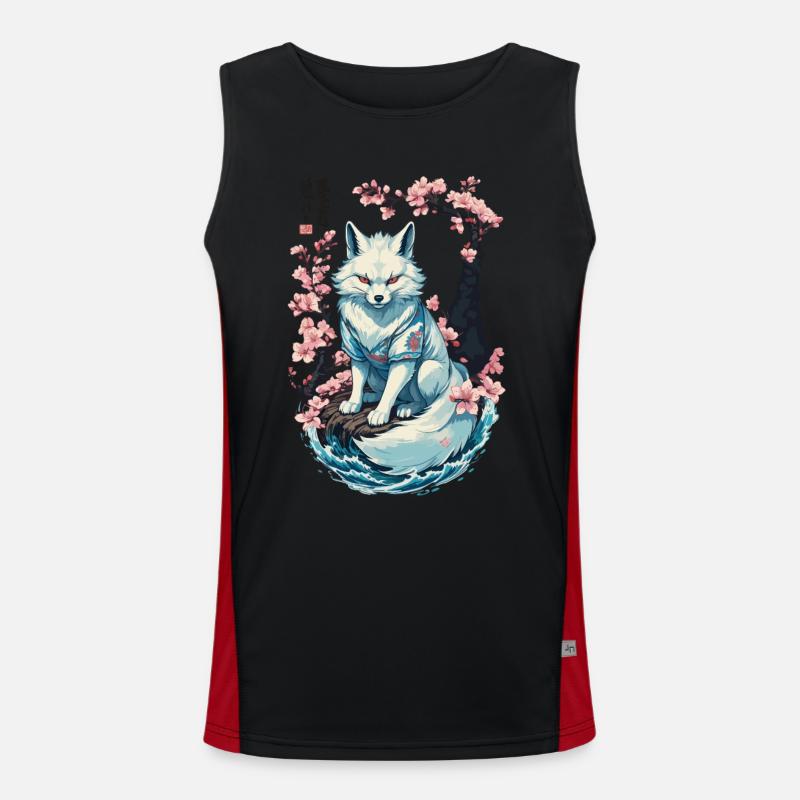 Fleurs de cerisier japonais Kitsune Fox blanc Débardeur respirant contrasté Homme 