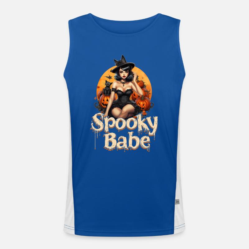 Spooky Babe Retro Witch with Pumpkin Ladies Men's Functional Contrast Tank Top 