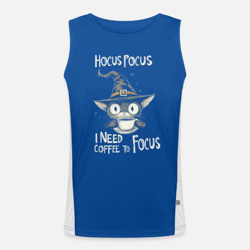 Hocus Pocus Katze Hexenhut Kaffee Lustig Funktionelles Kontrast-Tank Top für Männer 