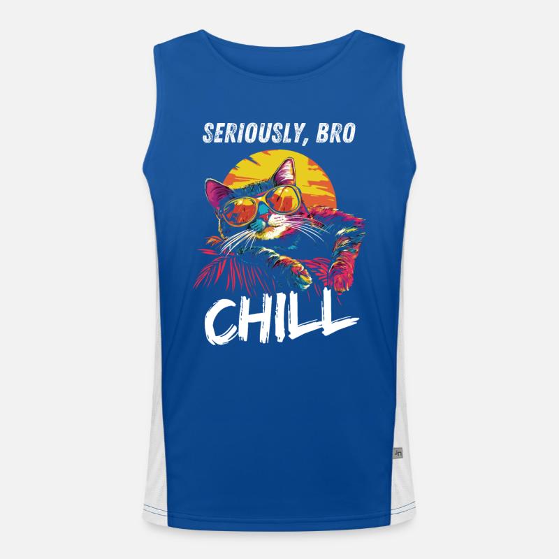 Seriously Bro Chill Cat Sunset Meme Men's Functional Contrast Tank Top 