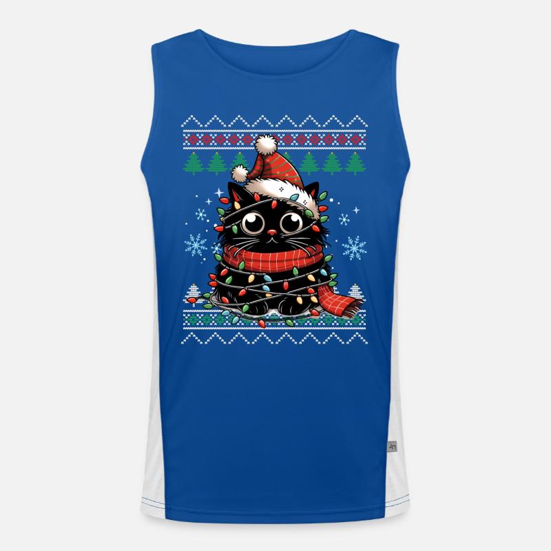 Lustiger Katzen Hässlicher Weihnachts Pullover Funktionelles Kontrast-Tank Top für Männer 