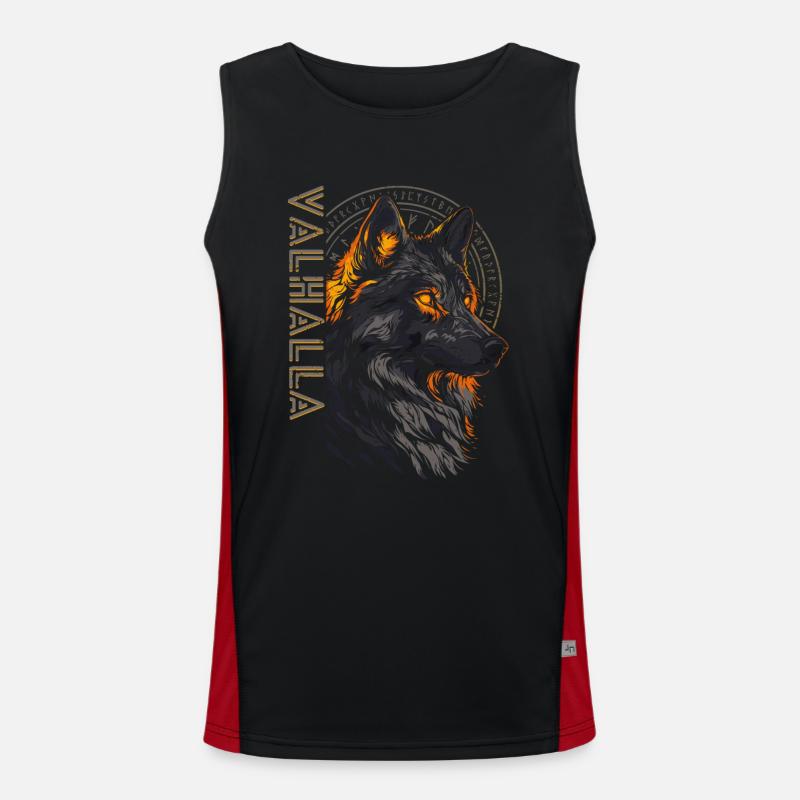 Wikinger Wolf Vegvisir Runen Symbol Walhalla Funktionelles Kontrast-Tank Top für Männer 