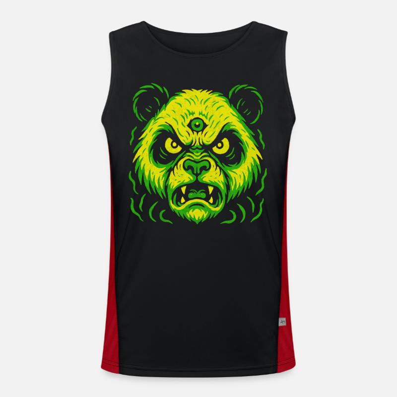 Three-eyed neon panda with killer eyes Men's Functional Contrast Tank Top 
