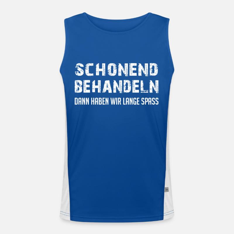 Schonend behandeln gut behandeln lustiger Spruch Funktionelles Kontrast-Tank Top für Männer 