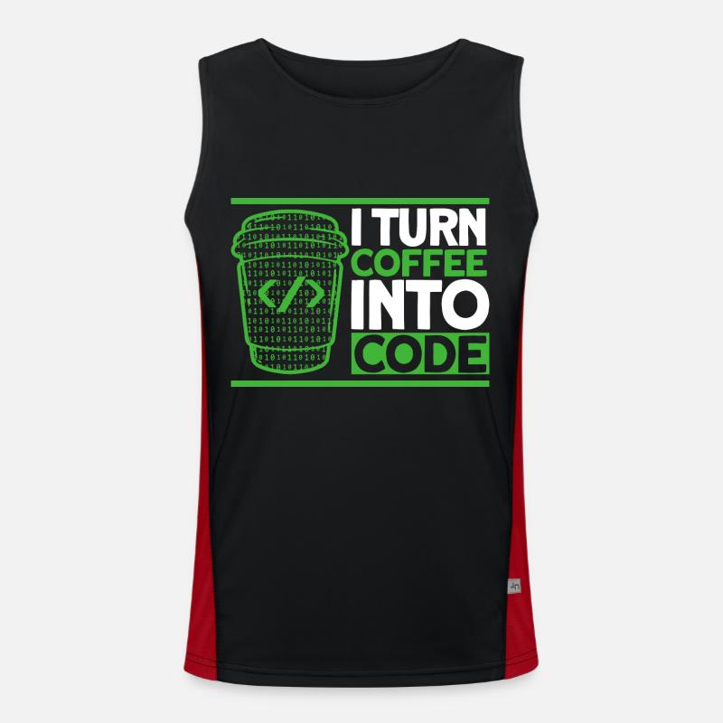 I Turn Coffee Into Code Software-Entwickler Funktionelles Kontrast-Tank Top für Männer 