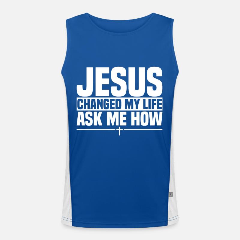 Jésus a changé ma vie, demandez-moi comment Débardeur respirant contrasté Homme 