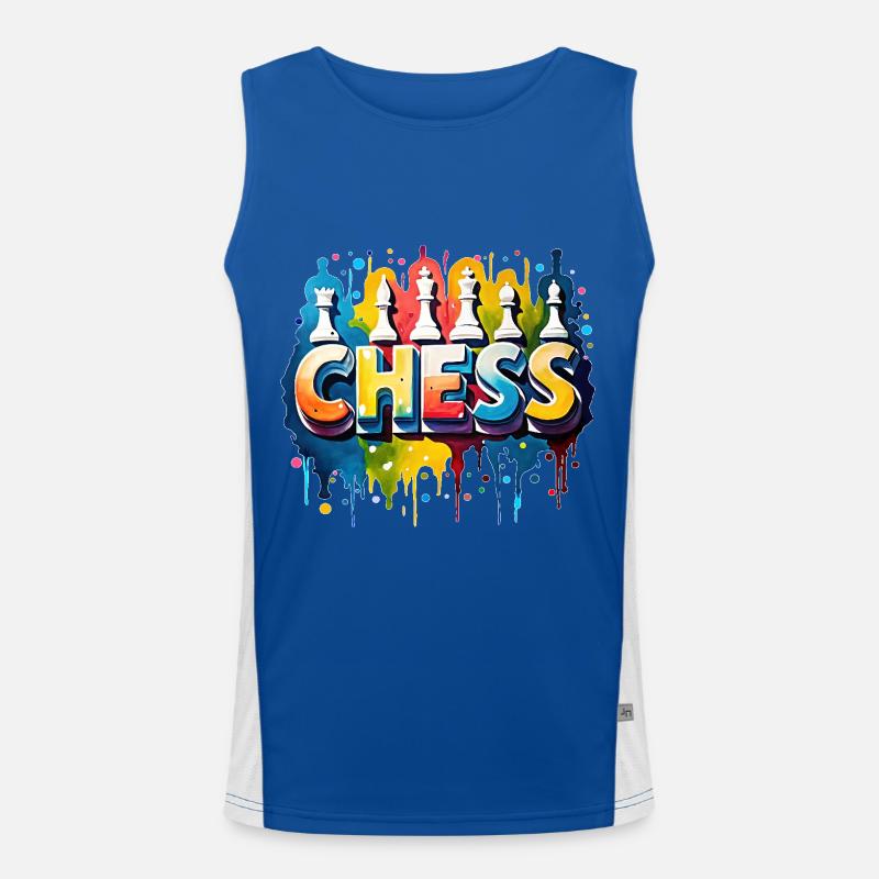 Chess with pieces, white border Men's Functional Contrast Tank Top 