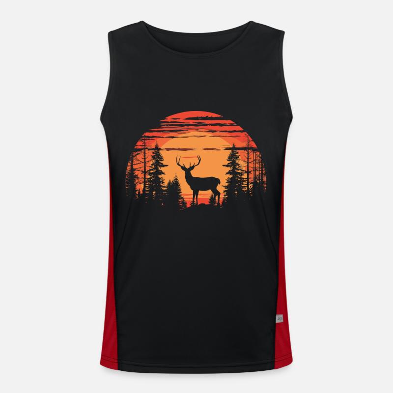 Cerf Forêt Cerf Nature Coucher de Soleil Débardeur respirant contrasté Homme 