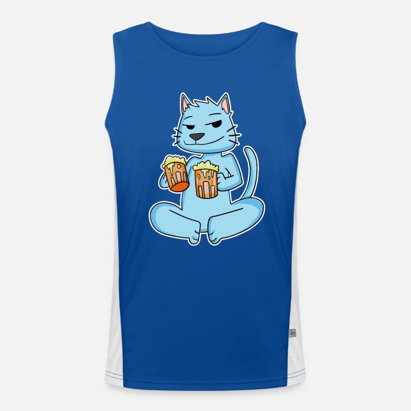 Katze mit Bier Funktionelles Kontrast-Tank Top für Männer 