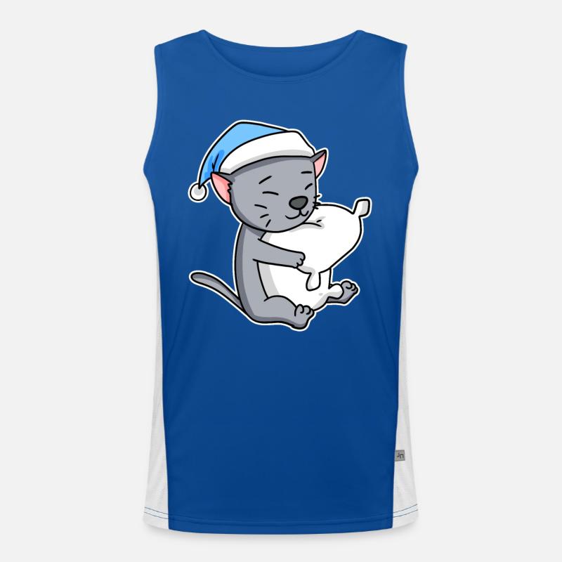 Sleeping Tired - Cat with Pillow and Sleepy Cap Men's Functional Contrast Tank Top 