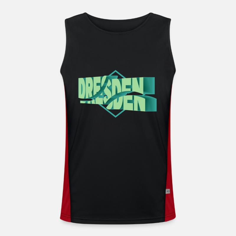 Dresden Germany City 3D Font Skyline Men's Functional Contrast Tank Top 