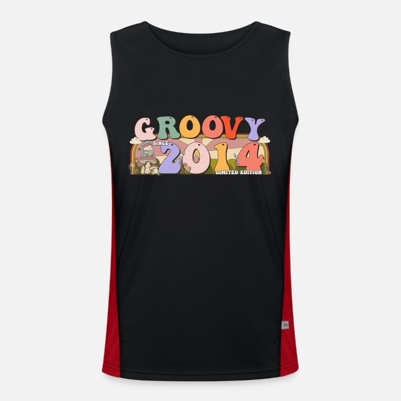Groovy seit 2014 Retro Hippie 9. Geburtstag Funktionelles Kontrast-Tank Top für Männer 