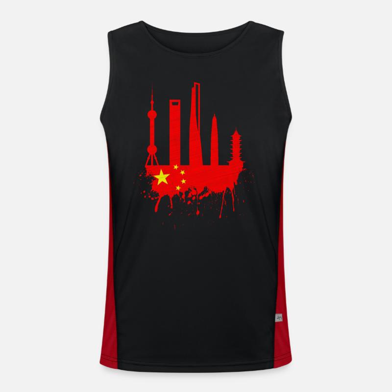 Shanghai Skyline drapeau chinois drapeau chinois Débardeur respirant contrasté Homme 