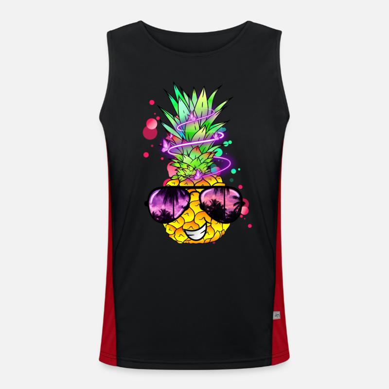cool pineapple with neon spiral Men's Functional Contrast Tank Top 