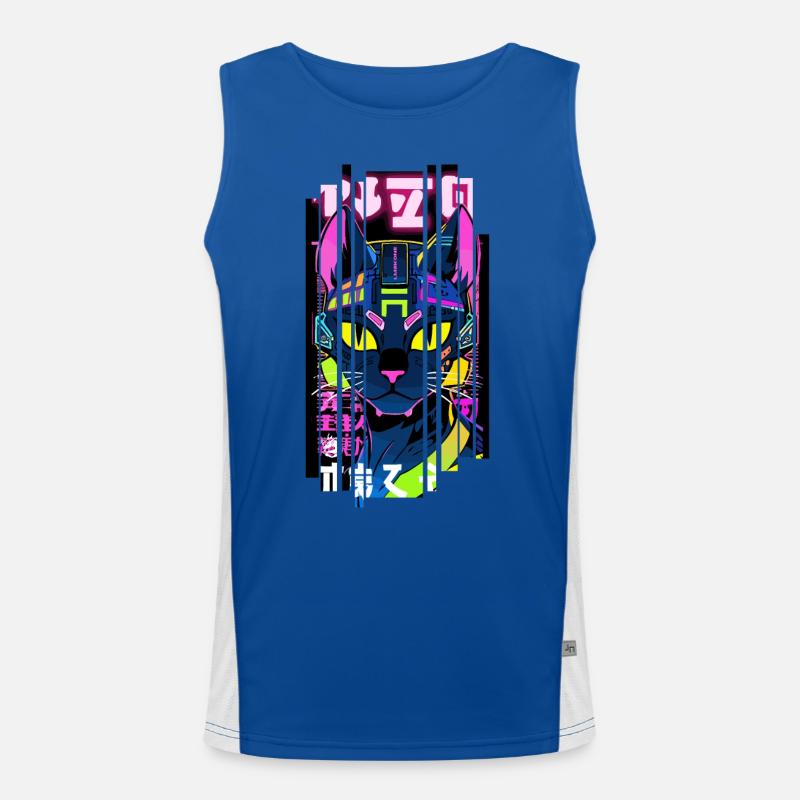 Cyborg Katze Neon Kanji Funktionelles Kontrast-Tank Top für Männer 