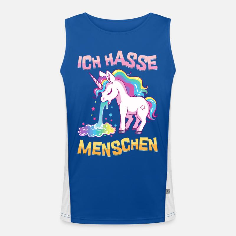 Ich Hasse Menschen Einhorn Kotzt Regenbogen Lustig Funktionelles Kontrast-Tank Top für Männer 