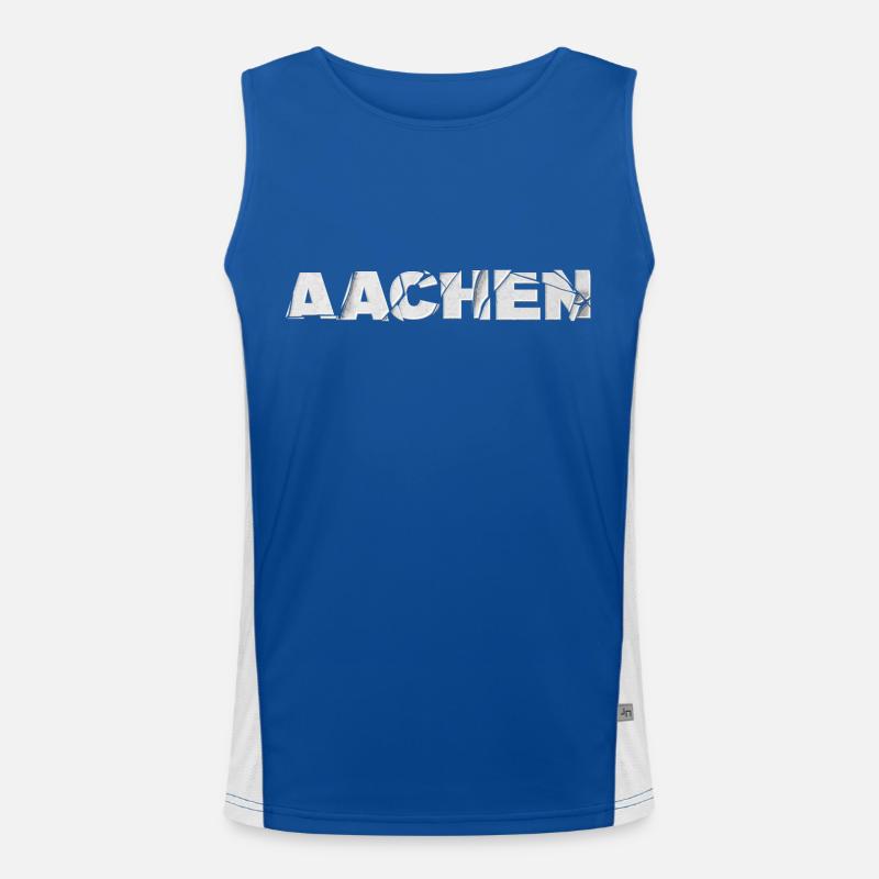 Aachen Germany City Font Skyline Broken Men's Functional Contrast Tank Top 