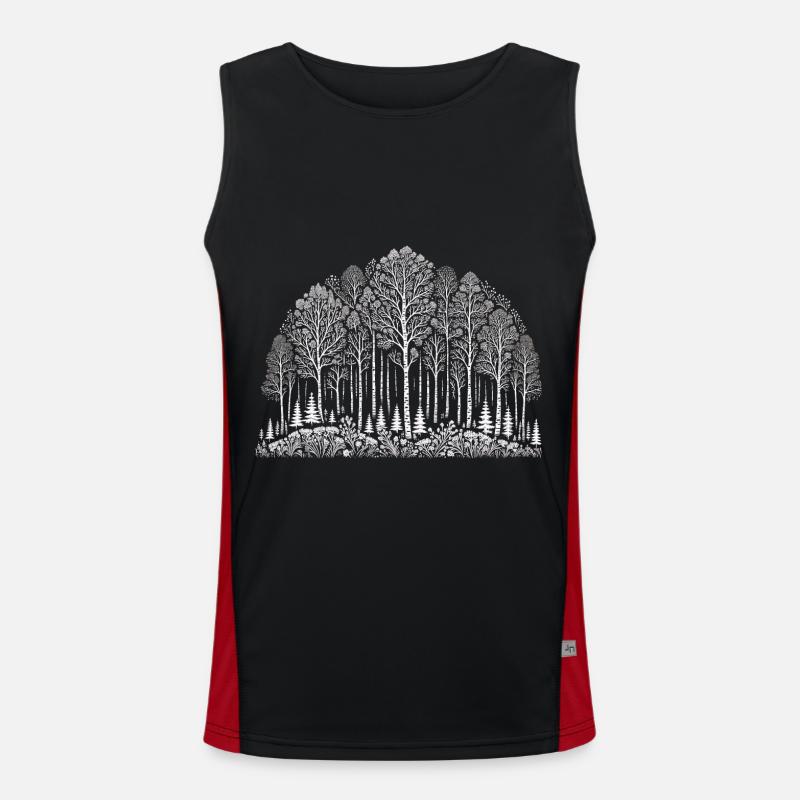 White on Black Birch Forest Pattern Men's Functional Contrast Tank Top 