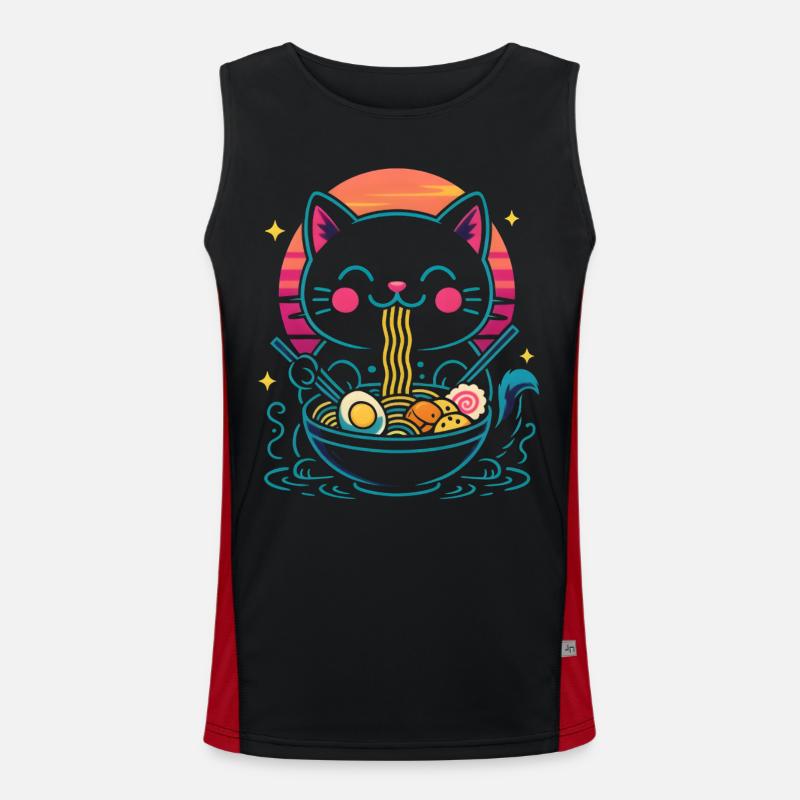 Kawaii Ramen Cat Men's Functional Contrast Tank Top 