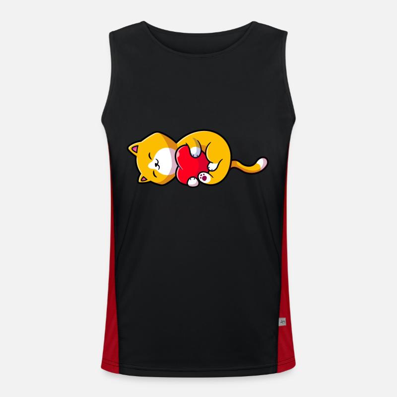 Die lächelnde Katze umarmt das Herz der Liebe Funktionelles Kontrast-Tank Top für Männer 